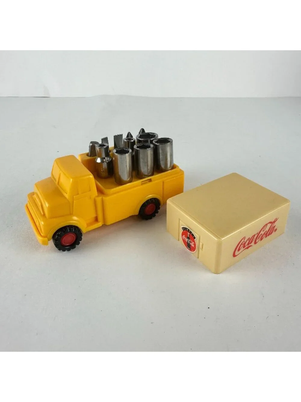 Rare Vintage 1998 Coca-Cola Yellow Plastic Truck Ratchet Tool Set